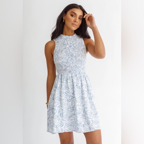 Blue Wave Smocked Dress - Picture 1 of 5